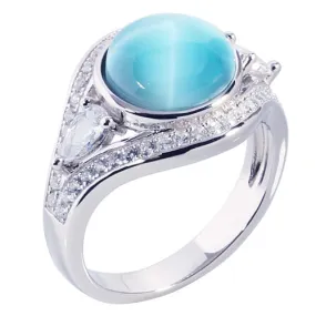 Sterling Silver Eye Shape with Larimar Inlay CZ Ring