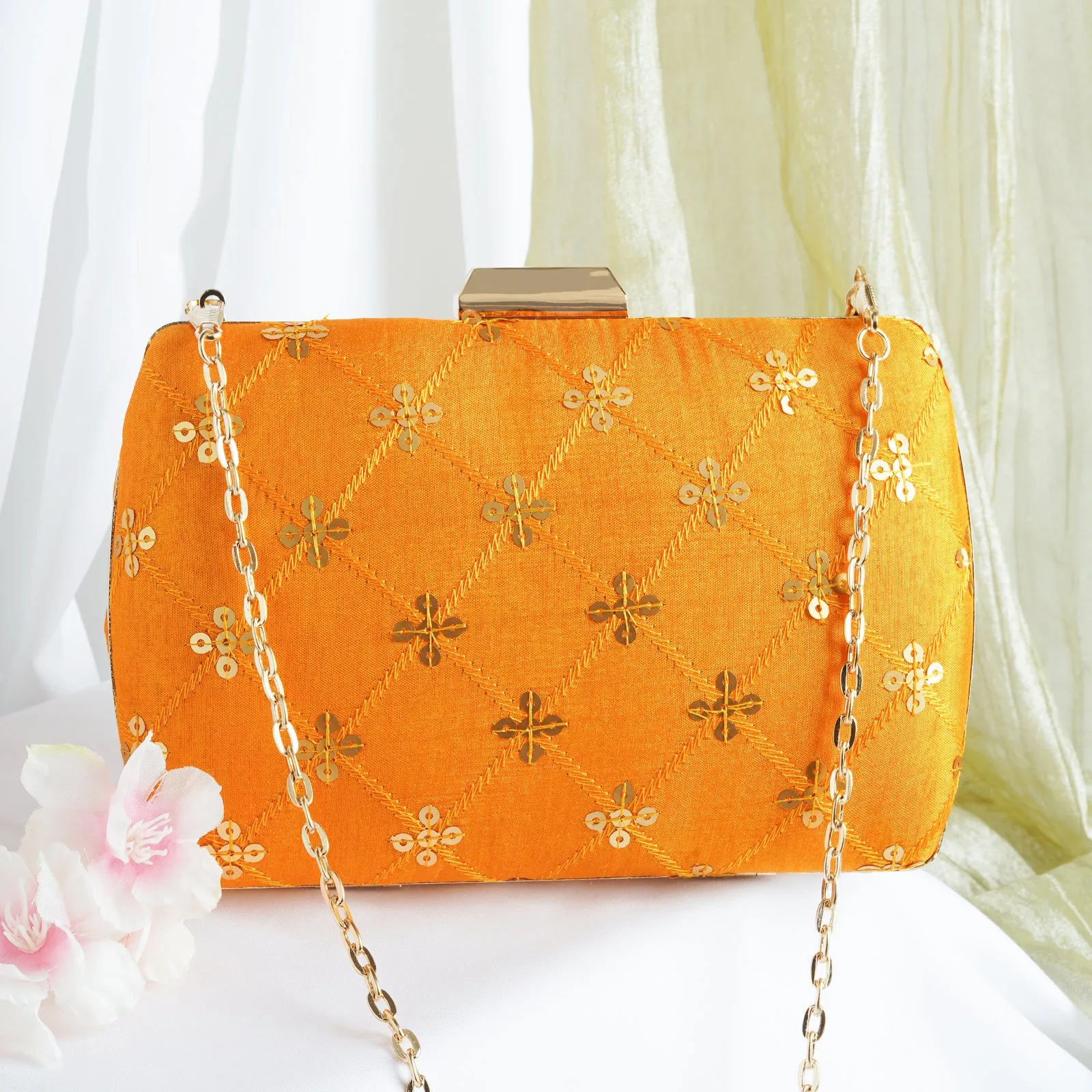 Sunheri Chandini Mustard Sequin Embroidered Clutch