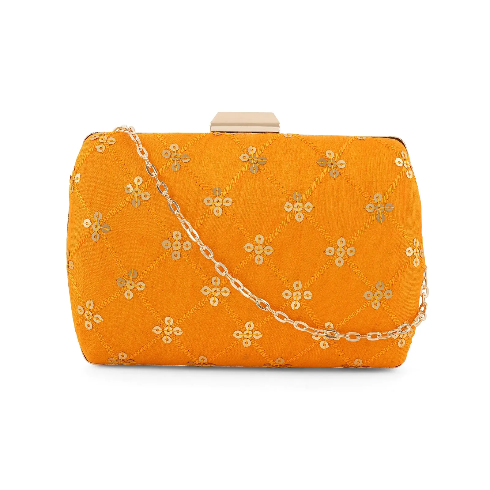 Sunheri Chandini Mustard Sequin Embroidered Clutch