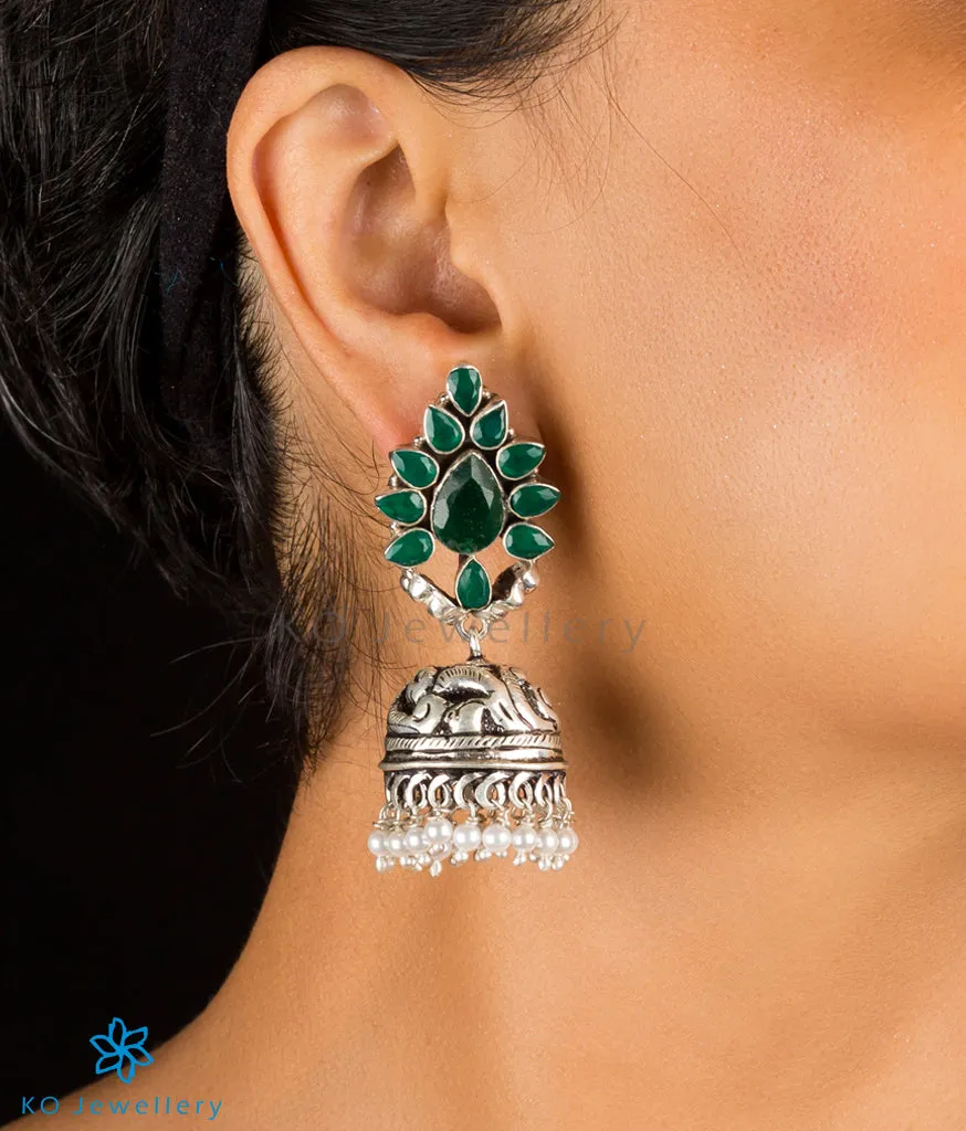 The Aarzoo Silver Gemstone Jhumka(Red)