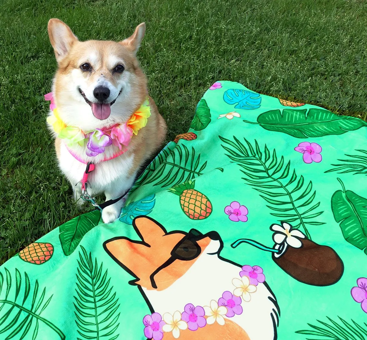 Tropical Corgi Beach Towel