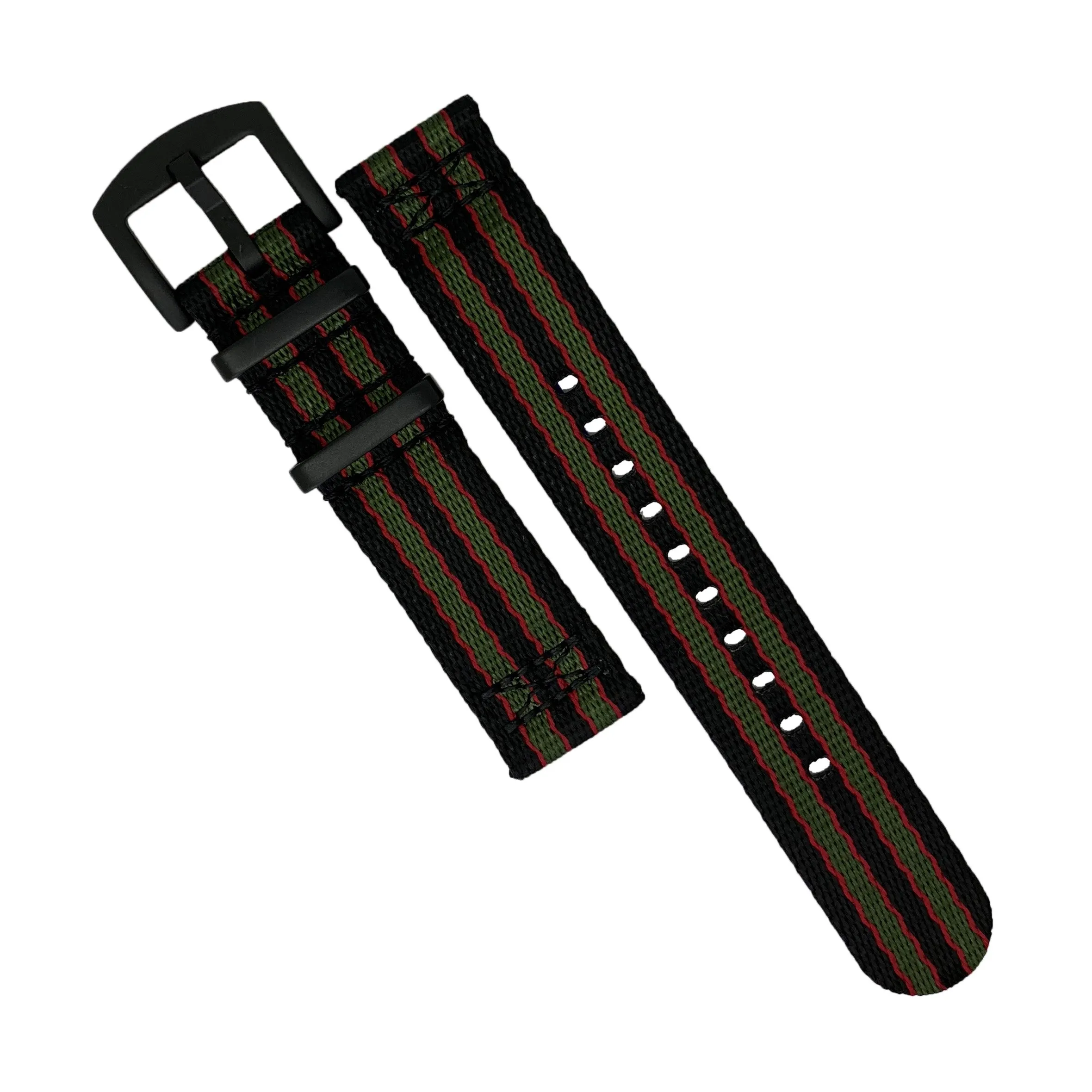 Two Piece Seat Belt Nato Strap in Black Green Red (James Bond)