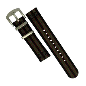 Two Piece Seat Belt Nato Strap in Black Green Red (James Bond)