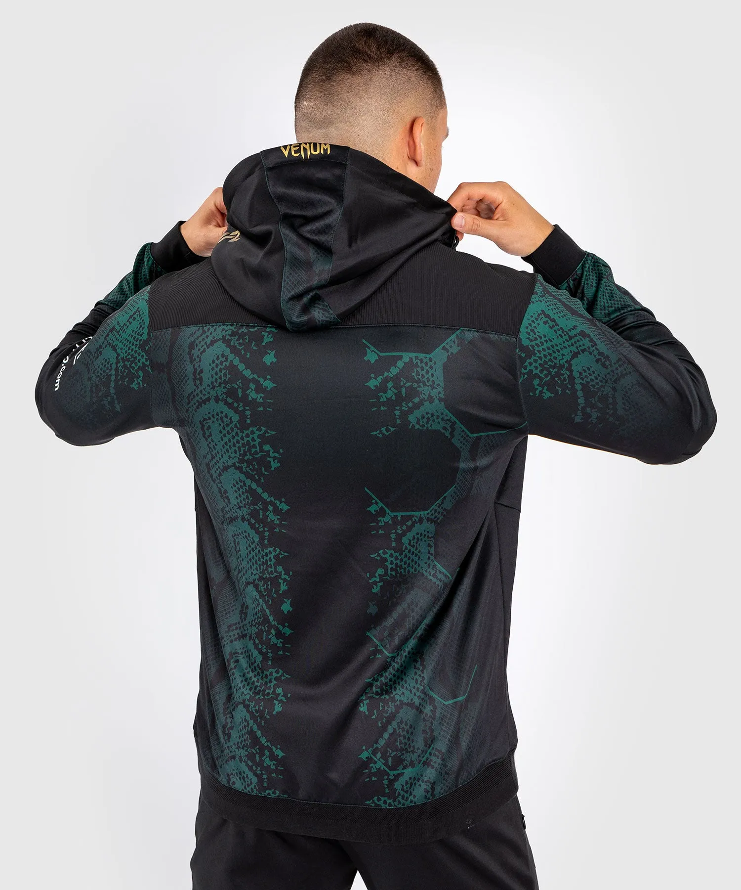 UFC Adrenaline by Venum Personalized Authentic Mens Walkout Hoodie - Emerald Edition in Green, Black & Gold