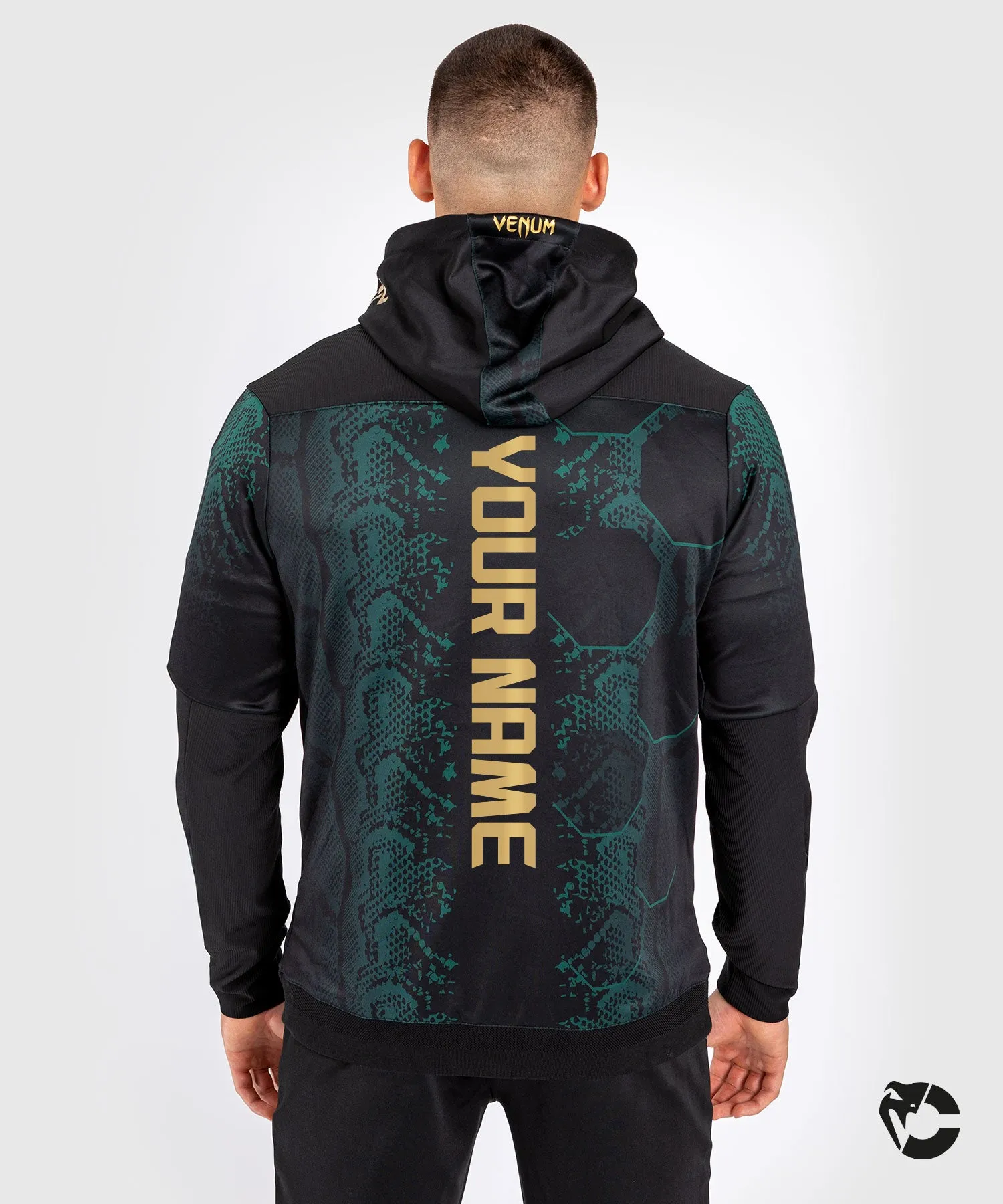 UFC Adrenaline by Venum Personalized Authentic Mens Walkout Hoodie - Emerald Edition in Green, Black & Gold