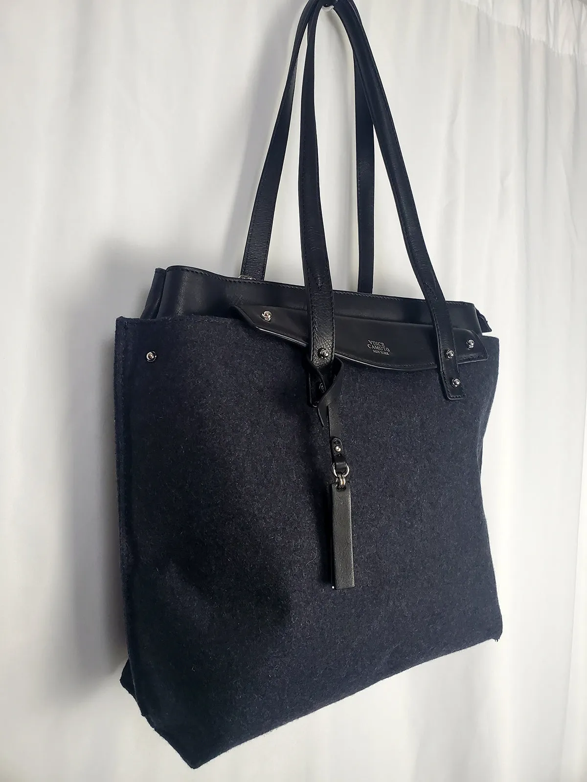 Vince Camuto Charcoal Wool & Black Leather Bag NWT